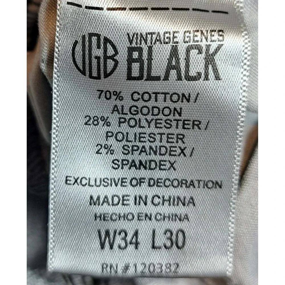 VGB Vintage Genes Black Men's Stretch Green Jeans Size 34X30 New